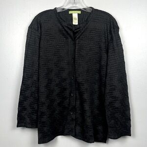 Sigrid Olsen black lightweight unlined textured button front jacket, medium.